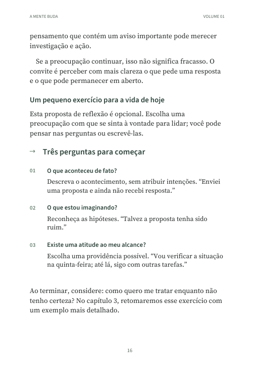 Página 16: três perguntas para reconhecer o fato, a hipótese e uma atitude possível.